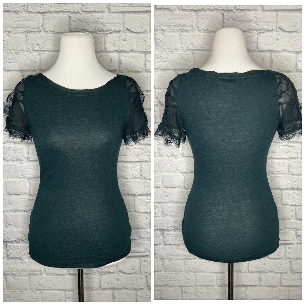 Anthropologie NWT Odonate Epiprocta Green Lace Top Size Small